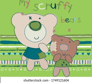 Cartoon toy teddy bears vector character illustration