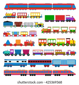 Cartoon toy train with colorful blocks isolated over white and toy train vector set