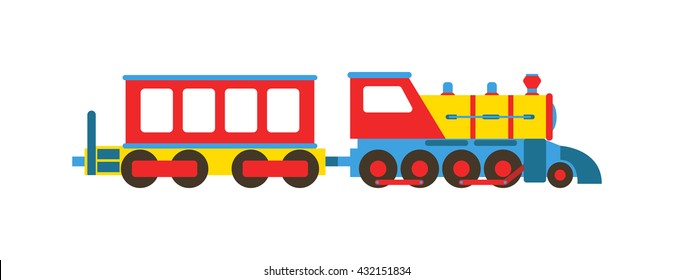 Cartoon toy train with colorful blocks isolated over white and toy train vector set