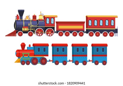 Cartoon toy trains.Vector  illustration isolated on white background.