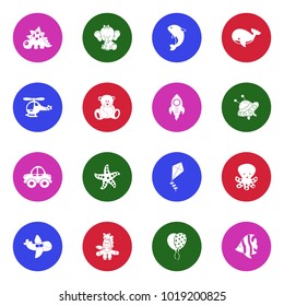 Cartoon Toys Icons. White Flat Design In Circle. Vector Illustration. 