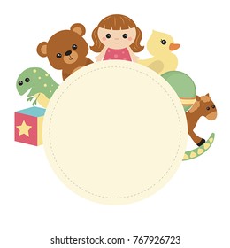 Cartoon toys set in circle shape with place for text