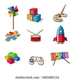 Juego de iconos de vectores de juguetes de dibujos animados