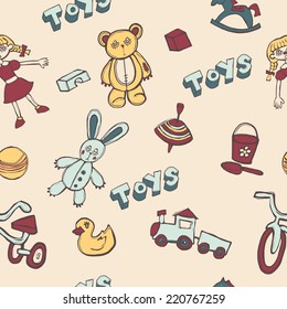 Cartoon toys vector seamless pattern