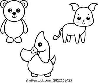 Cartoon toys vector, teddy bear, duckling, dog, kids collection art.