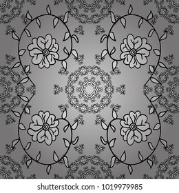 Cartoon trace doodles New Year season seamless pattern. Graphics detailed, with lots of objects gray, black and white colors. Endless Vector illustration.