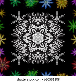 Cartoon trace doodles New Year season seamless pattern. Graphics detailed, with lots of objects black background. Endless Vector illustration.