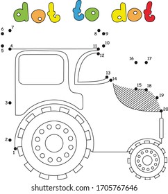 Cartoon tractor. Dot to dot educational game for kids