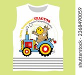 Cartoon tractor engine at work, childrenswear design vector illustration