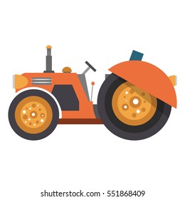 Cartoon tractor. Farm equipment in flat style. Vector graphics are isolated on a white background.