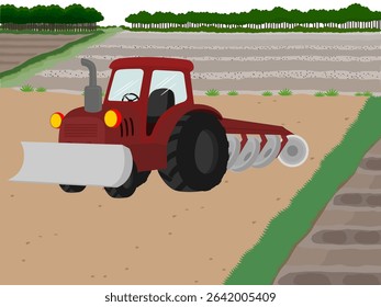 Cartoon tractor on white background.