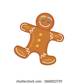 Cartoon traditional Christmas gingerbread man cookie. Vector illustration