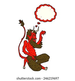 cartoon traditional devil with thought bubble