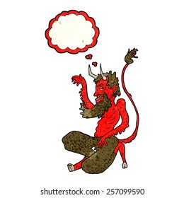 cartoon traditional devil with thought bubble