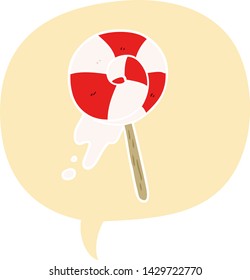 cartoon traditional lollipop with speech bubble in retro style