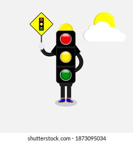 Cartoon traffic light character design. Vector illustration.