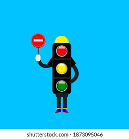 Cartoon traffic light character design. Vector illustration.