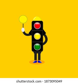 Cartoon traffic light character design. Vector illustration.