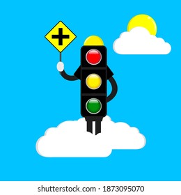 Cartoon traffic light character design. Vector illustration.