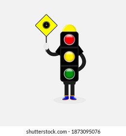 Cartoon traffic light character design. Vector illustration.