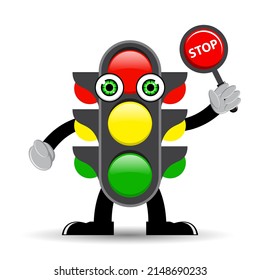 Cartoon traffic light character design. Vector illustration.