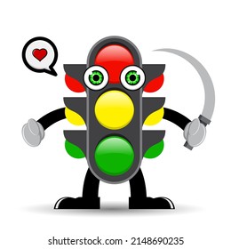 Cartoon traffic light character design. Vector illustration.