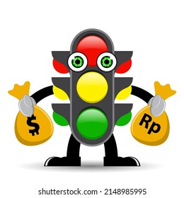 Cartoon traffic light character design. Vector illustration.