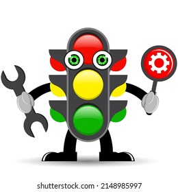 Cartoon traffic light character design. Vector illustration.