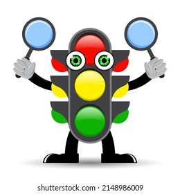 Cartoon traffic light character design. Vector illustration.