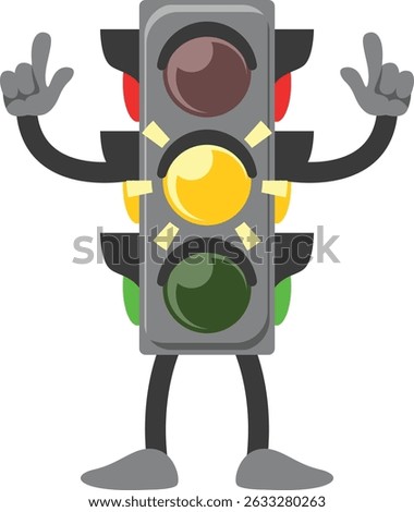 cartoon traffic light character with yellow light on