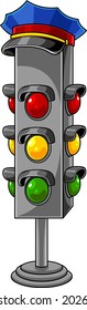 Cartoon Traffic Light With Police Cap. Vector Hand Drawn Illustration Isolated On Transparent Background