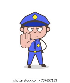 Cartoon Traffic-Officer Showing Stop Hand-Sign Vector