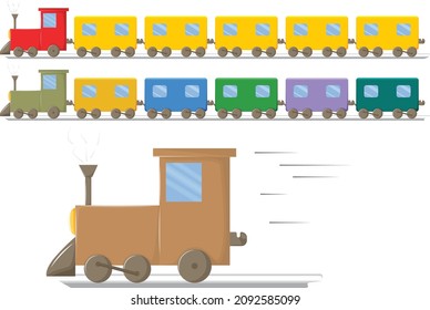 Cartoon Train and bogie on track in multiple colour option