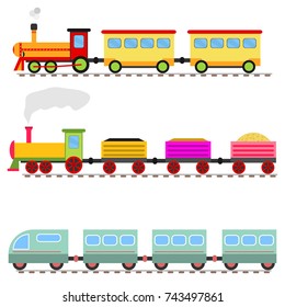 Cartoon train, children's toy train railway. Flat design, vector illustration, vector.