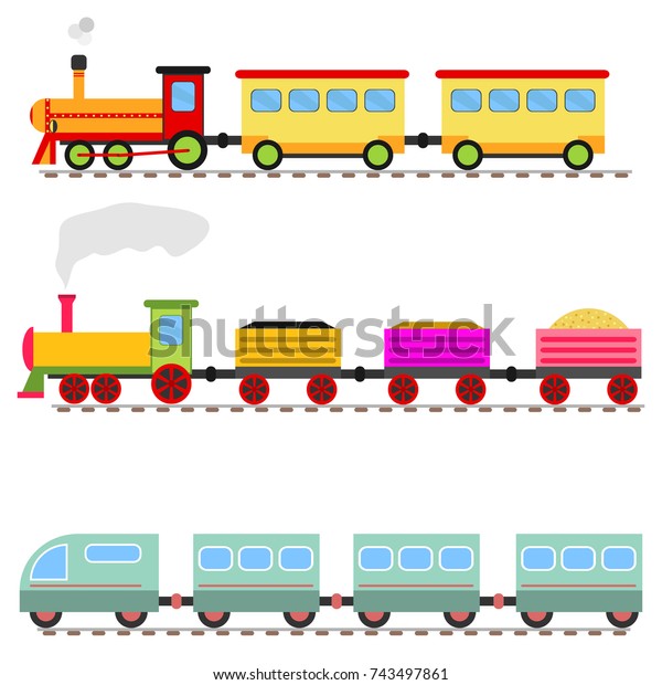子どものおもちゃの鉄道 漫画の電車 フラットデザイン ベクターイラスト ベクター画像 のベクター画像素材 ロイヤリティフリー