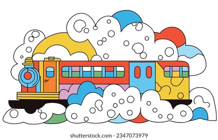 Tren de caricatura y aventura de la fantasía en los libros de imágenes