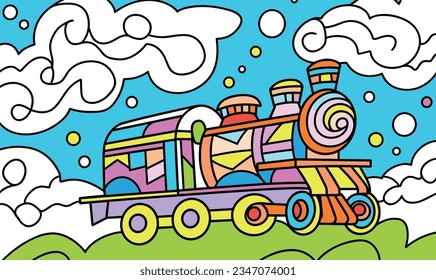 Cartoon Train and Cloud Fantasy Adventure in Picture Books