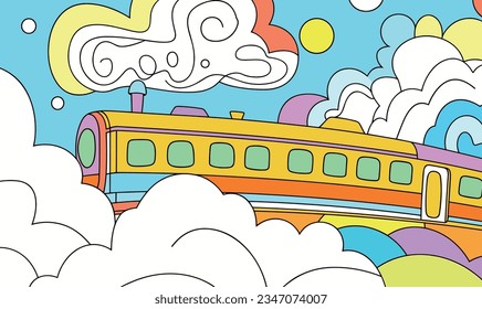 Cartoon Train and Cloud Fantasy Adventure in Picture Books