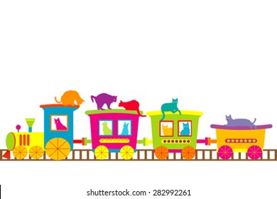 Cartoon train with colored cats