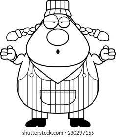 A cartoon train conductor looking confused.