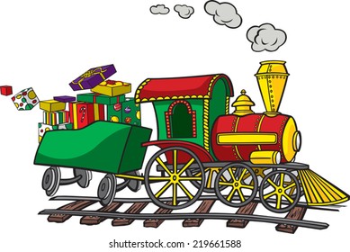 A cartoon Train. Layered vector file available. Train, presents and track are on separate layers. Christmas Train