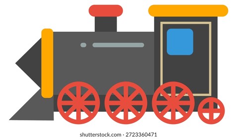 A cartoon train with red wheels and a black engine