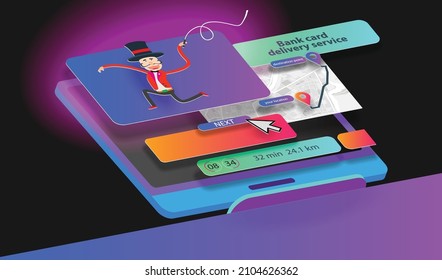 Entrenador de dibujos animados con un látigo en los iconos web de la interfaz en la pantalla del ordenador de la oficina. Bandera de vectores
