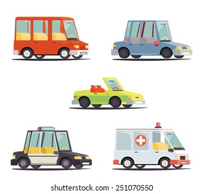 Cartoon Transport Car Vehicle Icon Design Stylish Retro Flat Vector Illustration