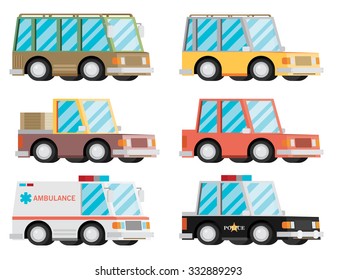 Cartoon Transport Car Vehicle Icon Design Stylish Retro Flat Vector Illustration