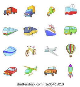 Cartoon transport icons set. Universal transport set to use for web and mobile UI, set of basic transport elements isolated vector illustration