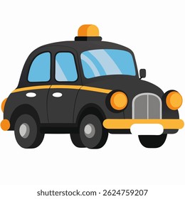 Cartoon transport taxi England. Black taxi London service public and city. Suitable for children's books, sticker,t shirt design, mascot, logo.Isolated vector illustration on white background