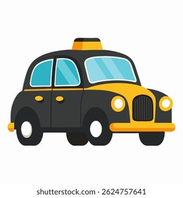 Cartoon transport taxi England.Taxi London service public and city . Suitable for children's books, sticker,t shirt design, mascot, logo. Children's picture. Isolated vector illustration.	