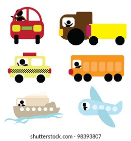 cartoon transport for travel, transportation icons