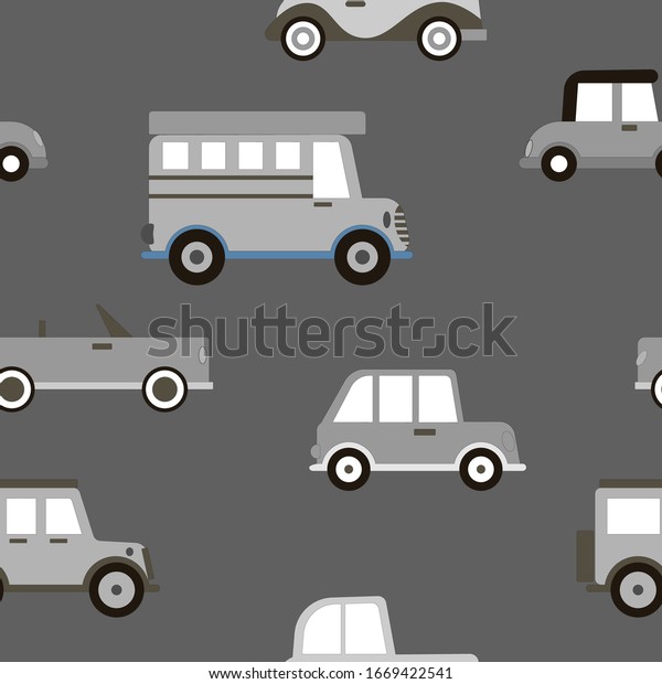 Cartoon Transportation Background for
Kids. Vector Seamless Pattern with doodle Toy
Cars